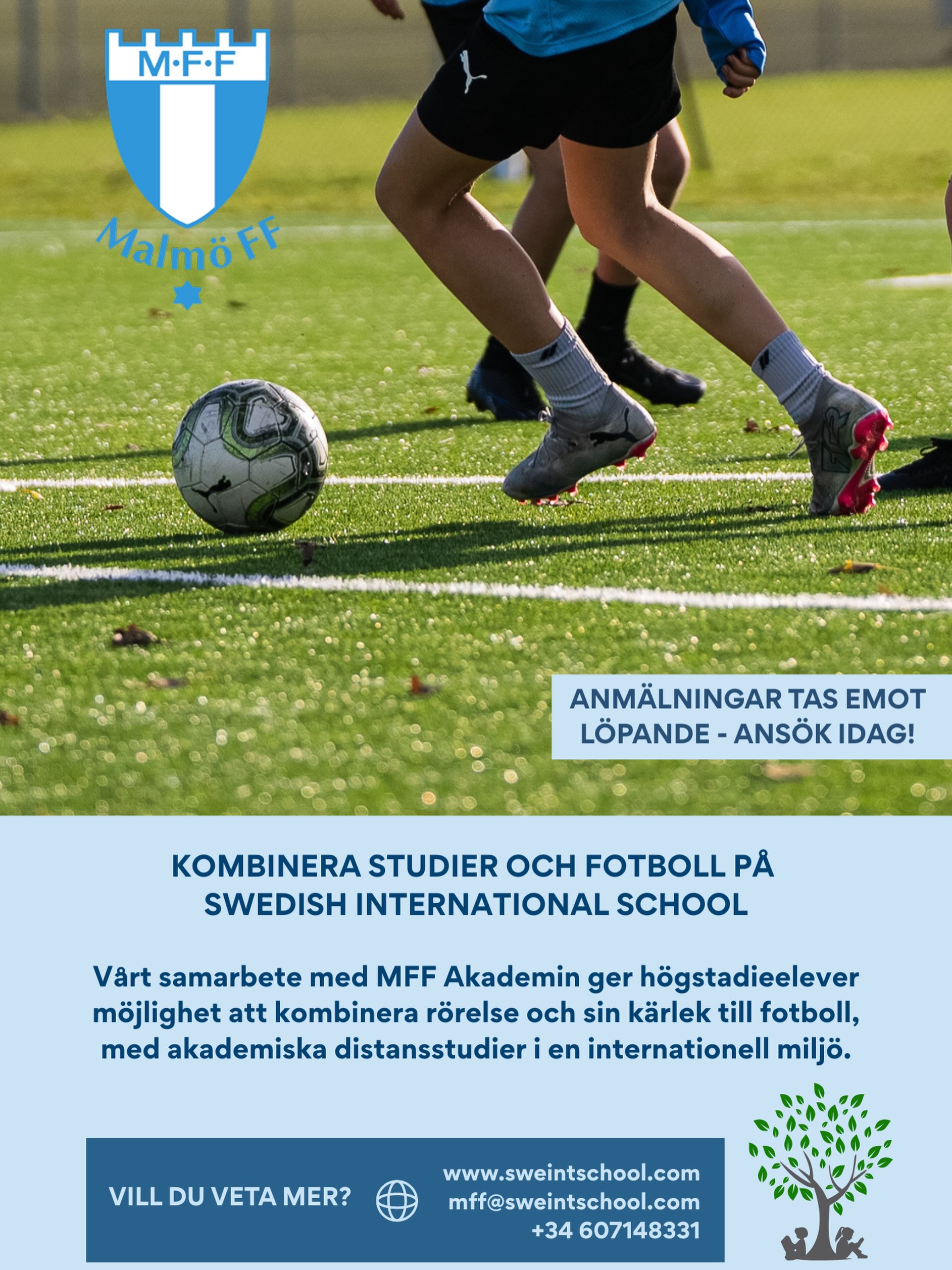 ⚽📚 Kombinera fotboll och studier i en internationell miljö. Ansök nu och ta nästa steg tillsammans med MFF A…